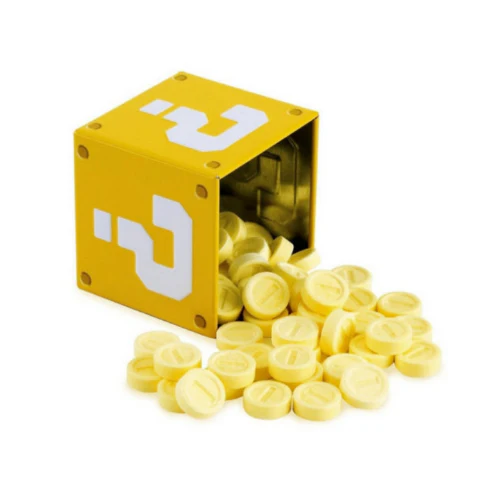 Boston America Super Mario Münzbonbons, Fruchtbonbonpackung im mysteriösen Würfelformat von Super Mario mit 17g