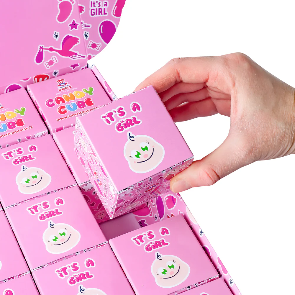 Candy Cube Kit “Es ist ein Mädchen”, 50g Gummibärchen-Döschen ideal für die Babyparty oder Geburt (25, 50 oder 75 Stk.) - Image 3
