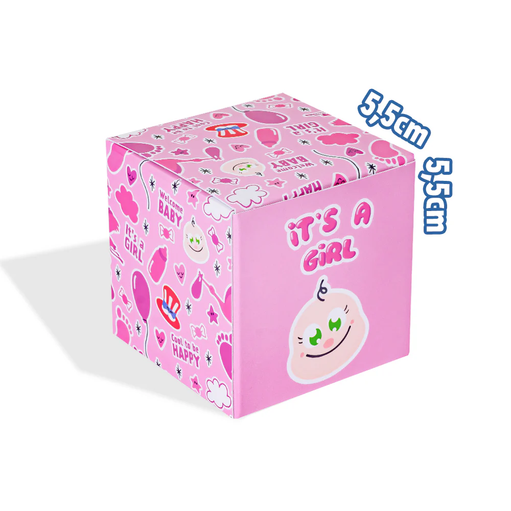 Candy Cube Kit “Es ist ein Mädchen”, 50g Gummibärchen-Döschen ideal für die Babyparty oder Geburt (25, 50 oder 75 Stk.) - Image 4