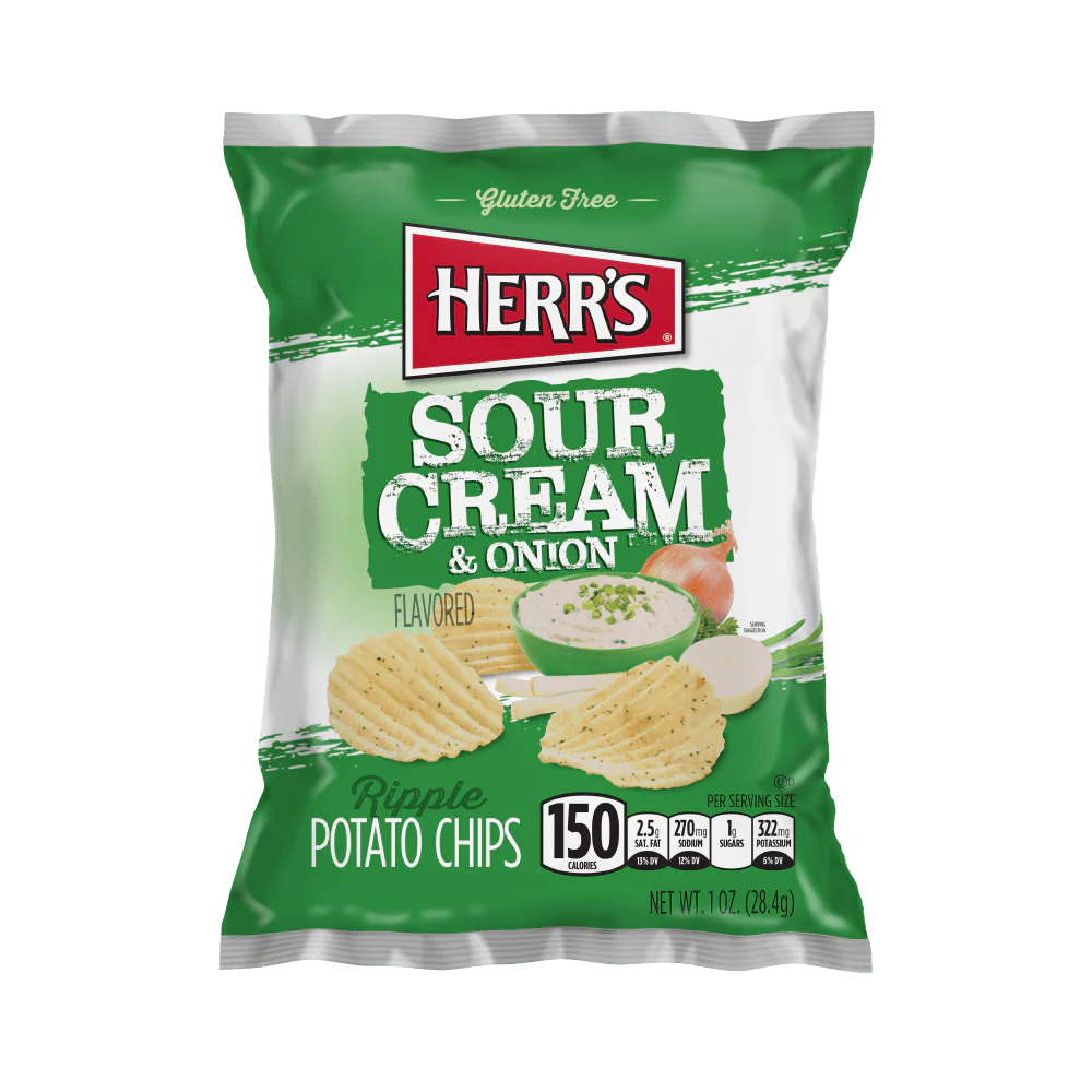 Herr's Sour Cream & Onion, Chips mit Sauerrahm und Zwiebeln, 28g