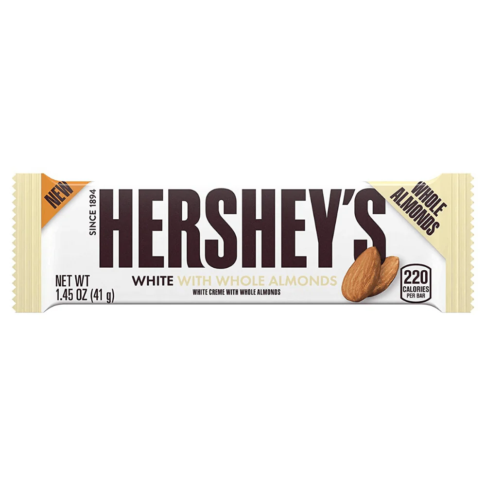 Hershey's White Creme With Almonds, weiße Schokoladenriegel mit Mandeln, 41g
