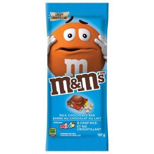M&M's Milchschokoladenriegel mit Minis und knusprigem Reis, Schokoladenriegel mit m&m's und Puffreis von 107,7g