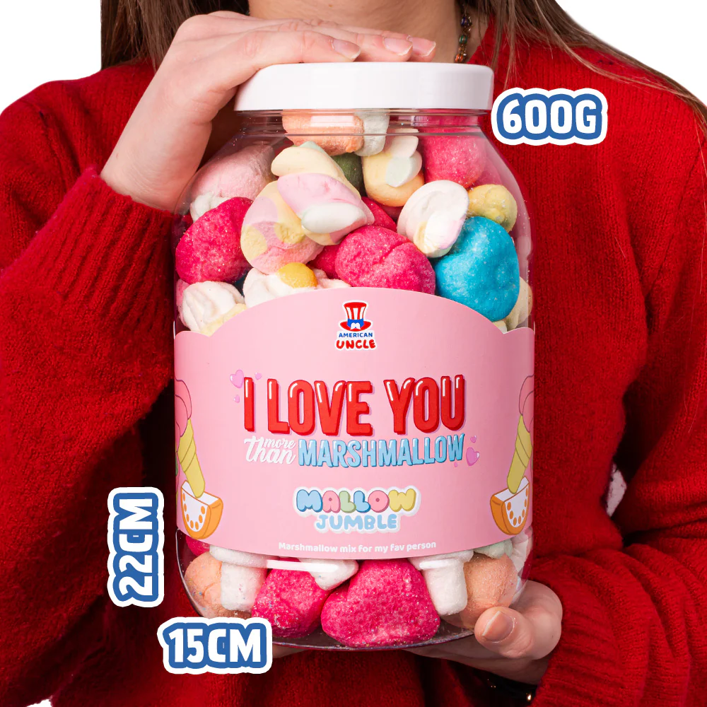 Mallow Jumble “Ich liebe dich mehr als marshmallow”, Glas von marshmallow zum Zusammenstellen mit deinen Lieblingsgeschmäckern - Image 5
