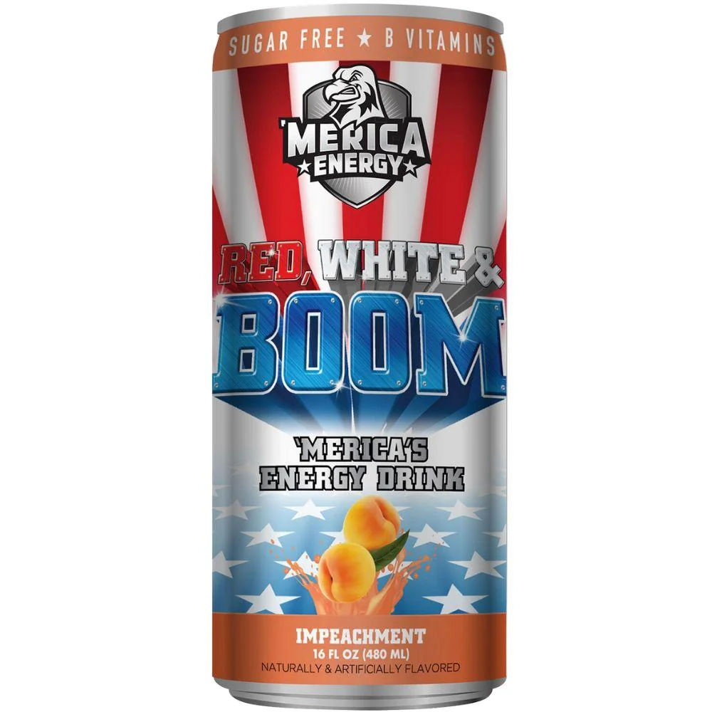 Merica Energy Red White & Boom ImPEACHment, Pfirsich-Energy-Drinks mit 480 ml