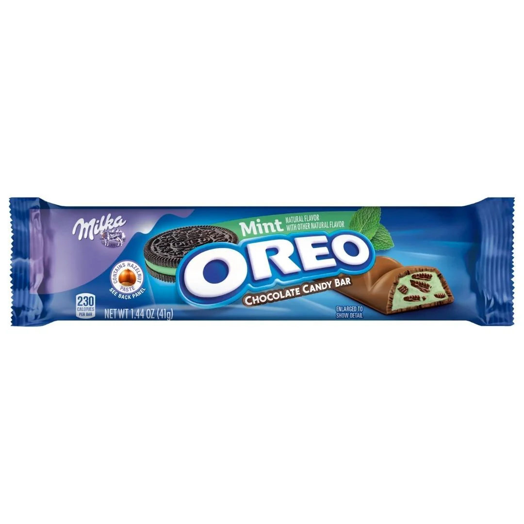 Milka Oreo Mint Chocolate Candy Bar, Schokoriegel mit Minze, 41g