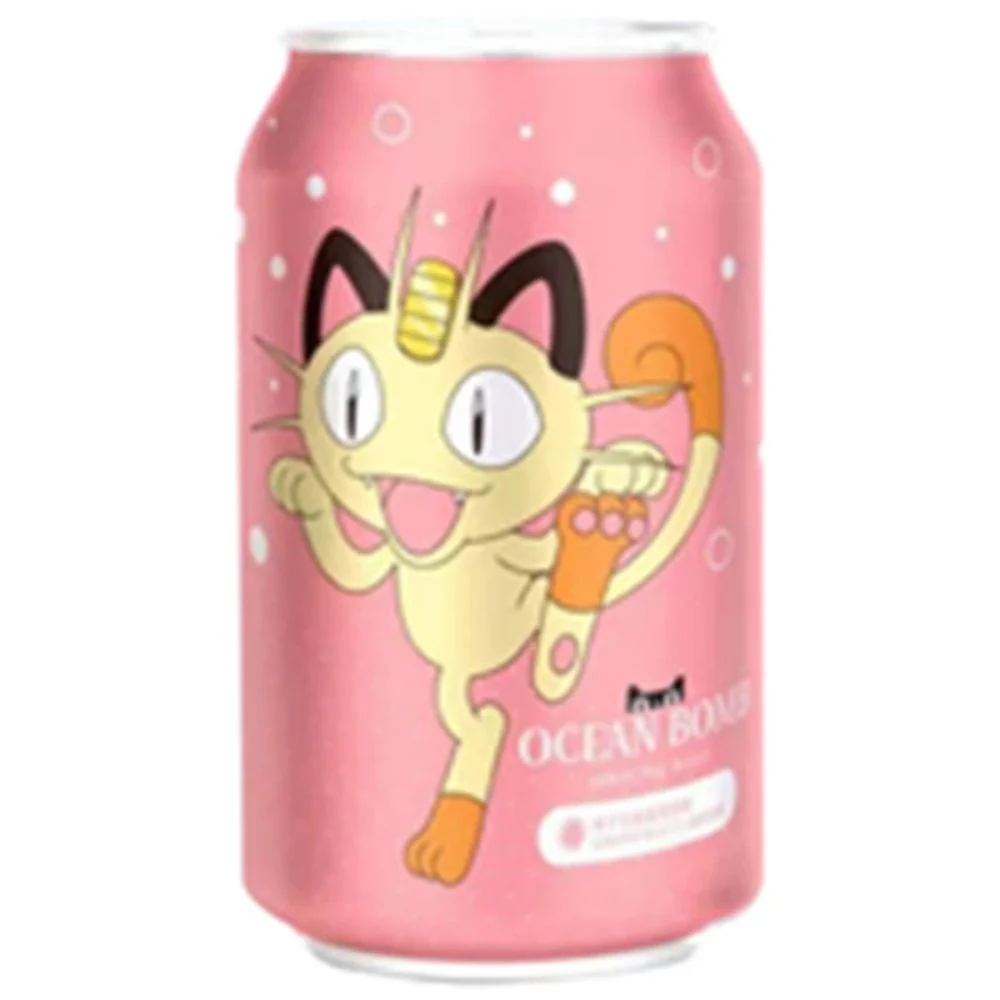 Ocean Bomb Pokemon Meowth Peach Geschmack Sprudelwasser, Getränk mit Pfirsichgeschmack, 330ml