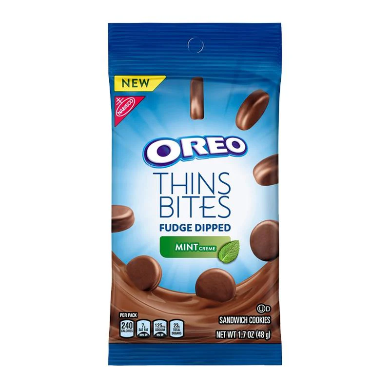 Oreo Thins Bite Fudge Dipped Mint Creme, Schokoladenkekse mit Minzcreme, 168g