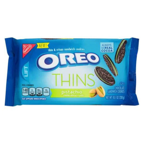 Oreo Thins Pistazie, Packung mit gefüllten Pistazienkeksen 287g