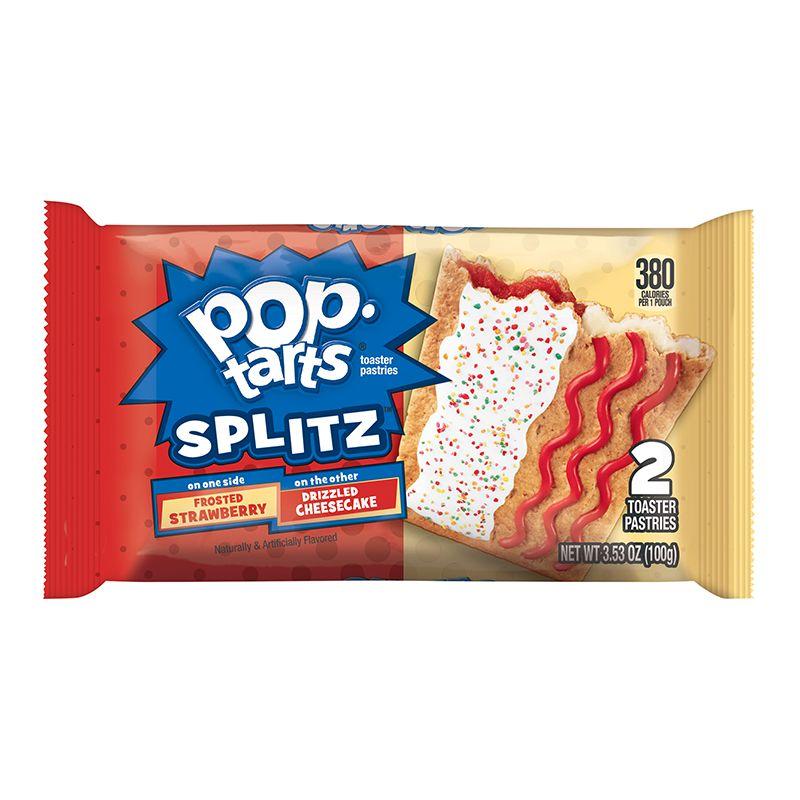 Pop Tarts Splitz Frosted Strawberry Drizzled Cheescake, gefüllter Keks mit Erdbeer- und Käsekuchengeschmack, 100g