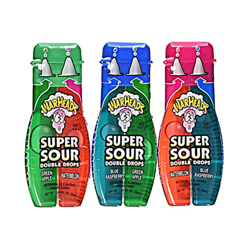 Warheads Super Sour Double Drops 1 Zufällige Packung, doppelt schmeckende flüssige Bonbons aus 1 Packung